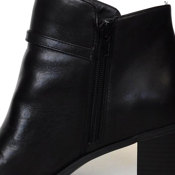 Black Leather Booties Ankle Boots Size 9.5 Block Heel Alfani Step Flex Zipper - Picture 4 of 10